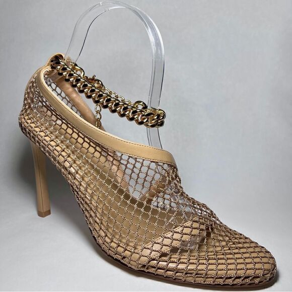 Bottega Veneta Stretch Chain Ankle Strap Heels in Sand - Picture 1 of 10